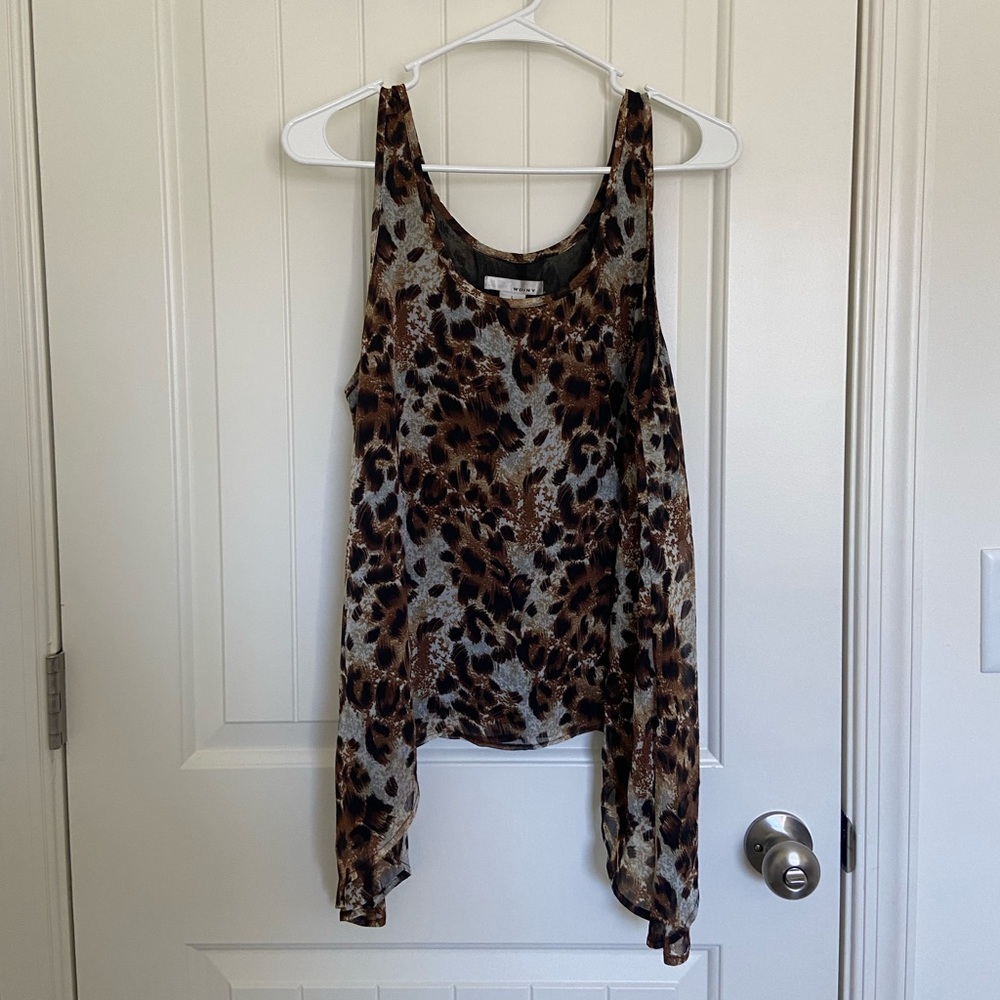 EUC | WD.NY women’s leopard print sheer layer drapey long tier tank blouse large